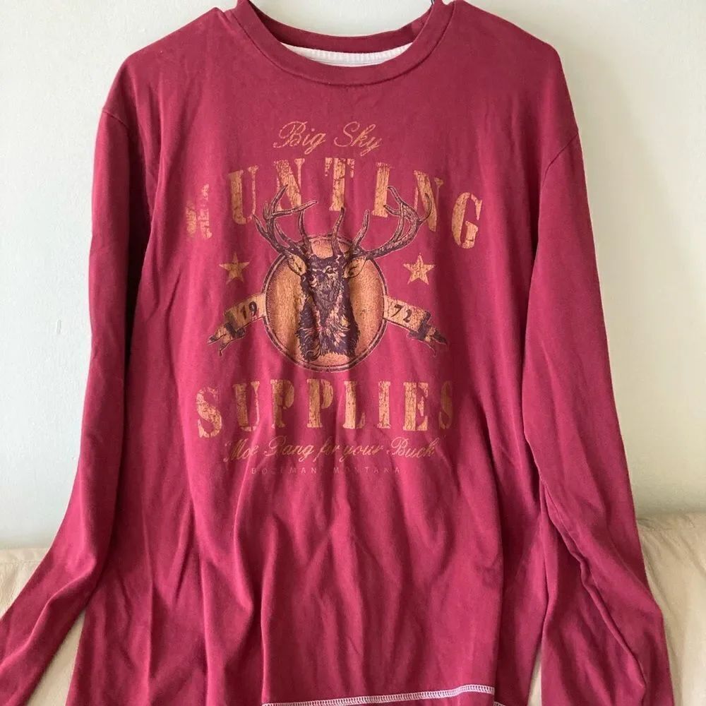 Mens Red Hunting Deer Long Sleeve Tshirt